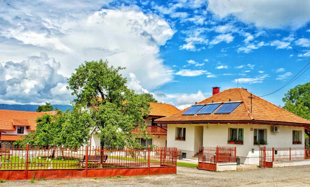 オクナ・シュガタグにあるPensiunea Marianaの屋根に太陽光パネルを敷いた家