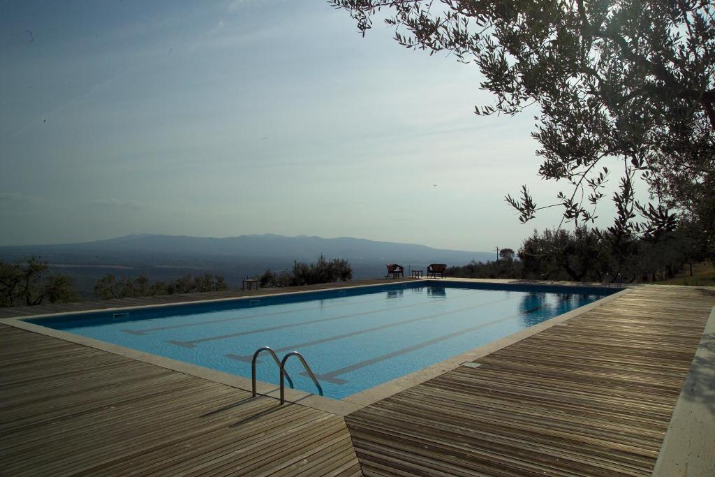a swimming pool with a tennis racquet on top of it at Agriturismo La Cerra in Tivoli