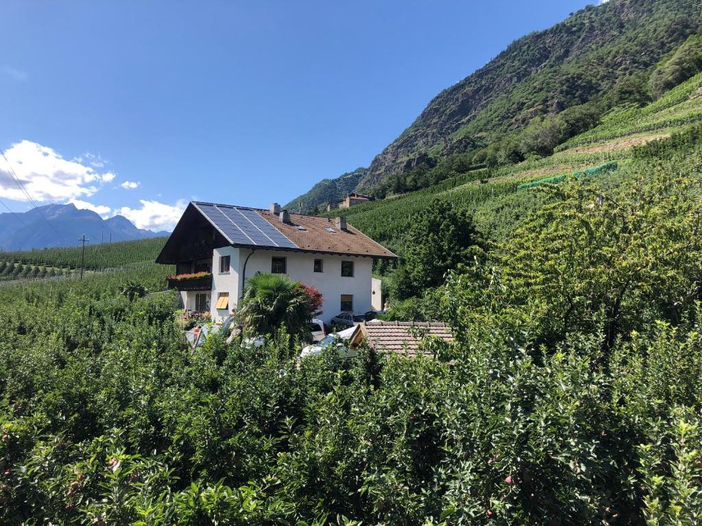 une maison au milieu d'une montagne dans l'établissement Pixnerhof - Urlaub am Biohof, à Castelbello