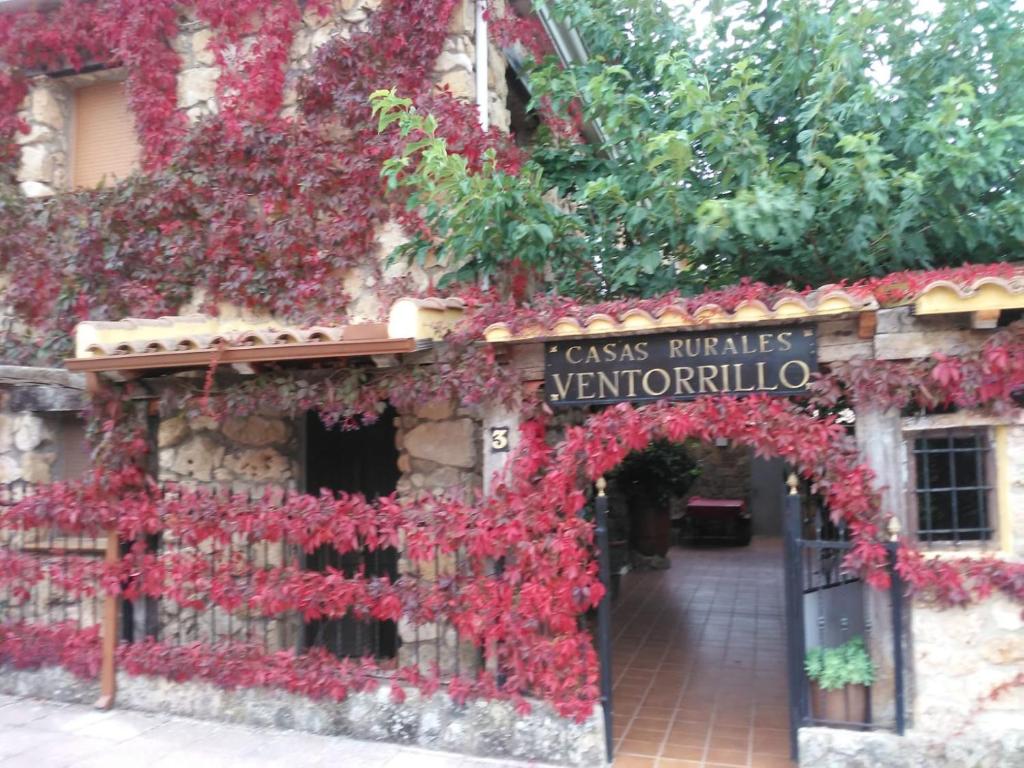 un edificio con un ramo de flores rojas. en El Ventorrillo 2, en Riópar