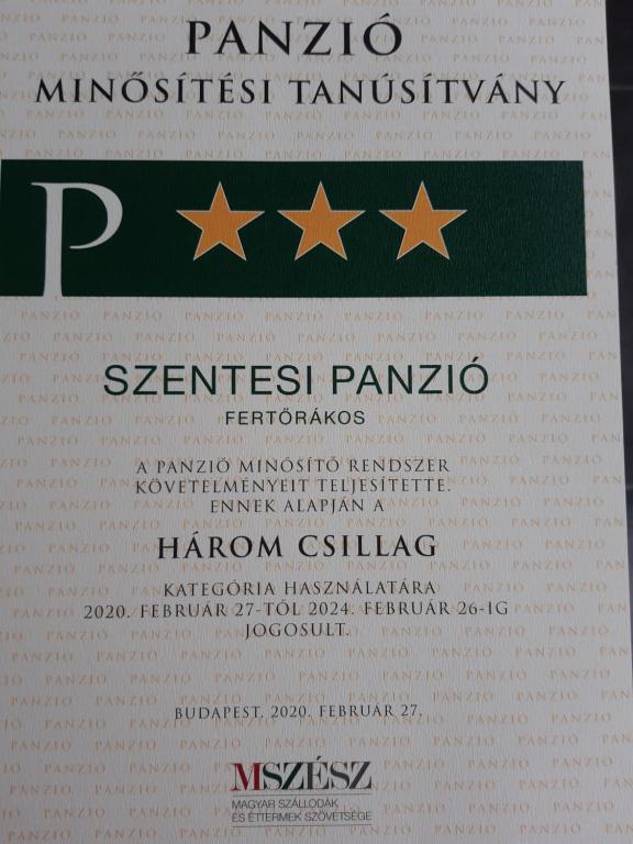 Certifikát, hodnocení, plakát nebo jiný dokument vystavený v ubytování Szentesi Panzió