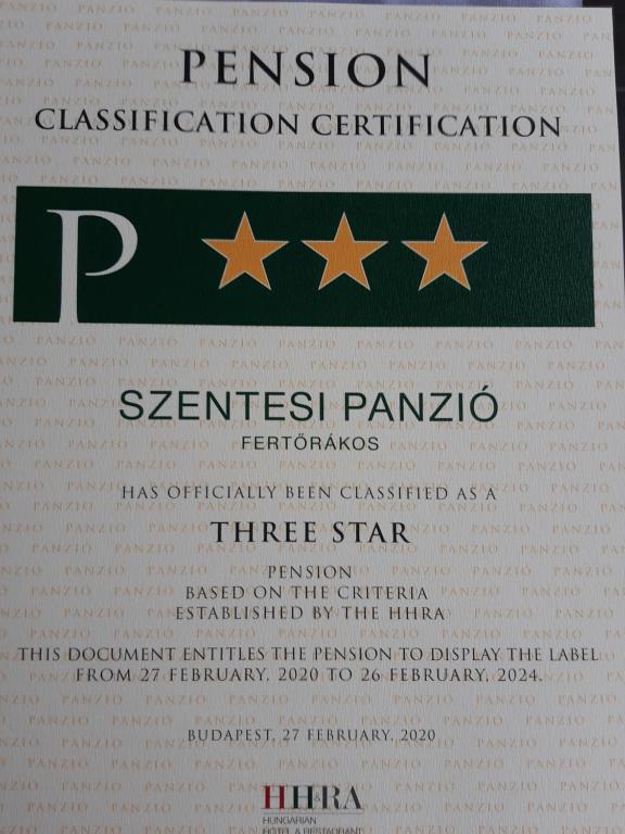 Certifikát, hodnocení, plakát nebo jiný dokument vystavený v ubytování Szentesi Panzió
