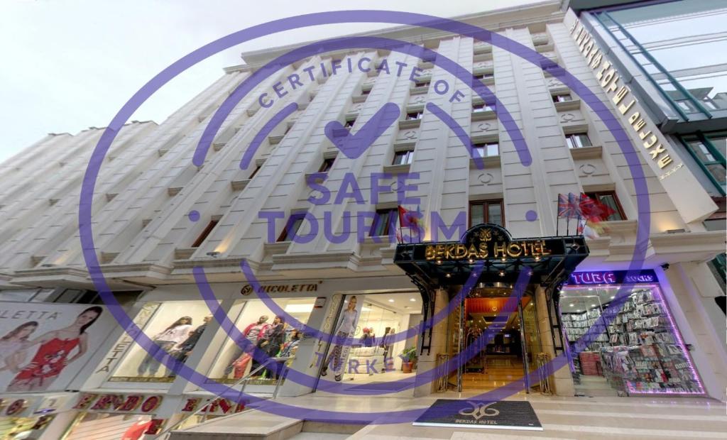 a store front of a shopping mall with purple ribbon at Bekdas Hotel Deluxe & Spa in Istanbul