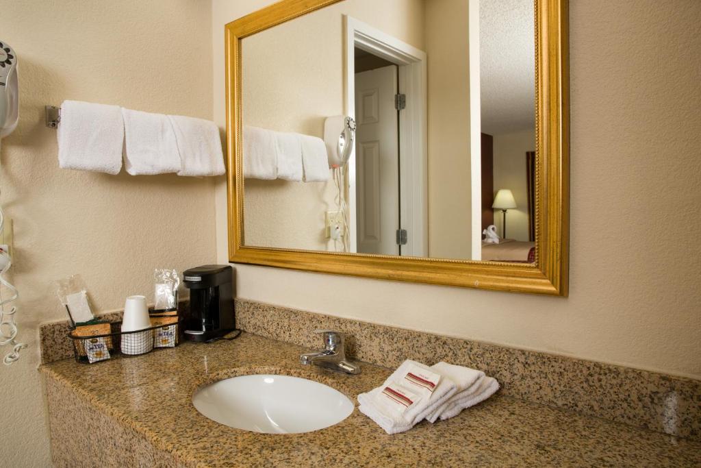 a bathroom with a sink and a mirror at Red Roof Inn & Suites Pigeon Forge Parkway in Pigeon Forge