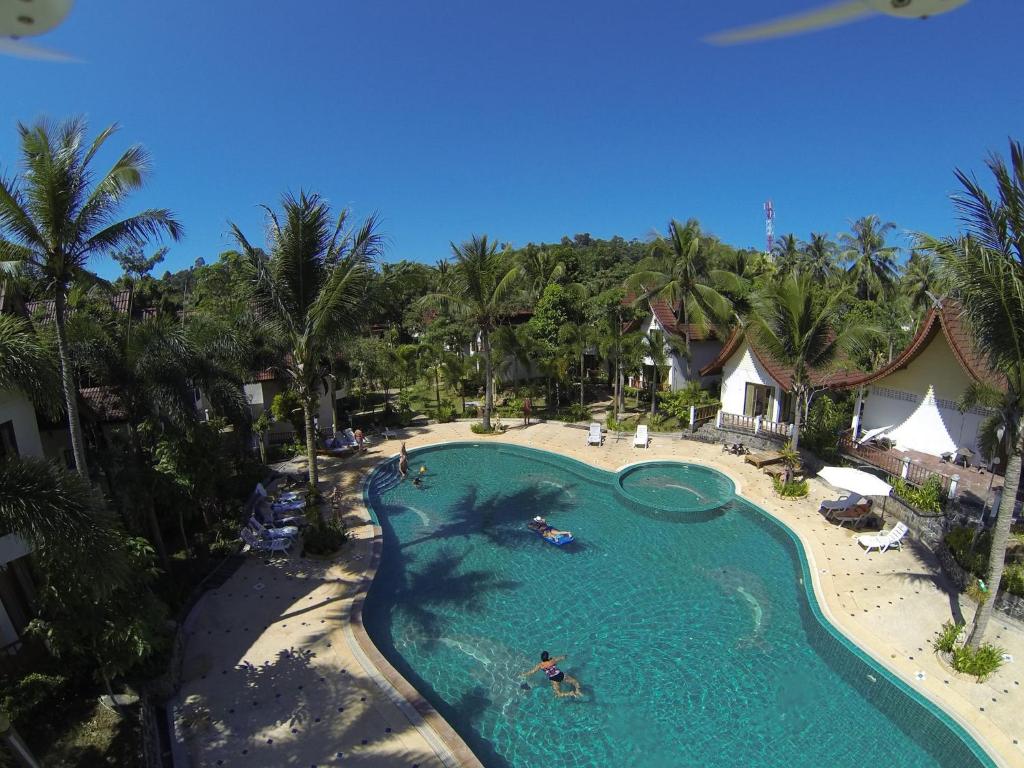 an aerial view of a swimming pool at a resort at Koh Chang Thai Garden Hill Resort in Ko Chang