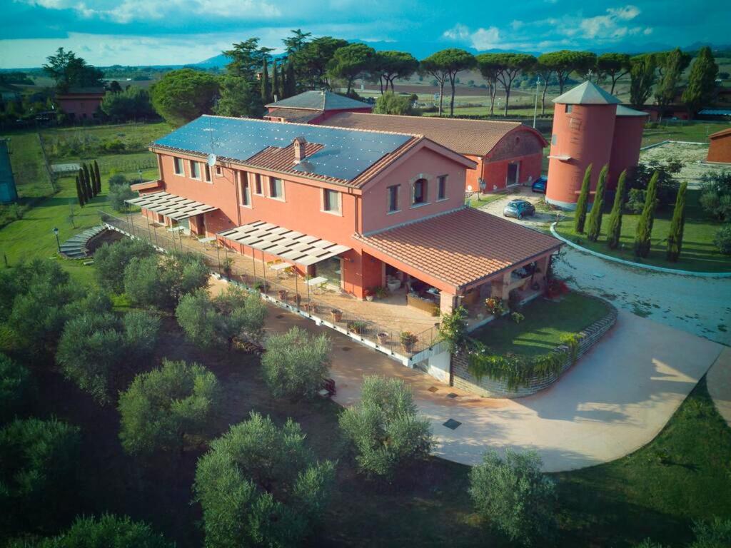uma vista aérea de uma grande casa com aestead em 8 bedrooms villa with private pool enclosed garden and wifi at Segni em Colleferro