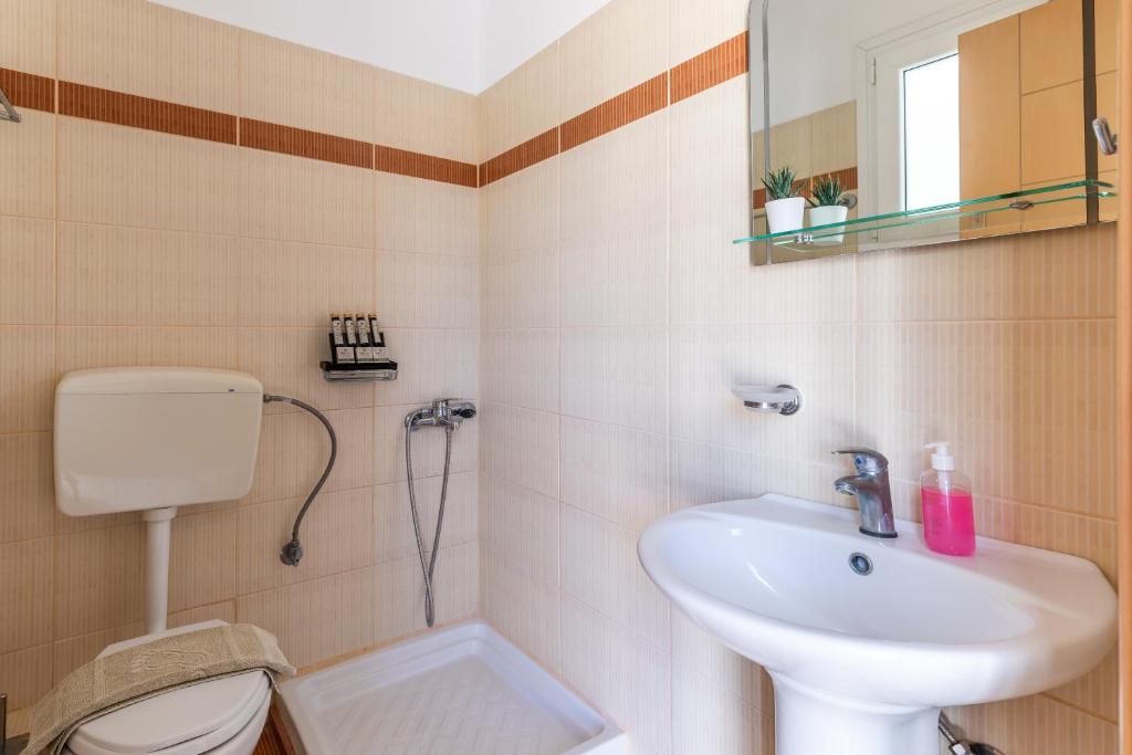 a bathroom with a toilet and a sink at Kalithea Studios in Stafylos