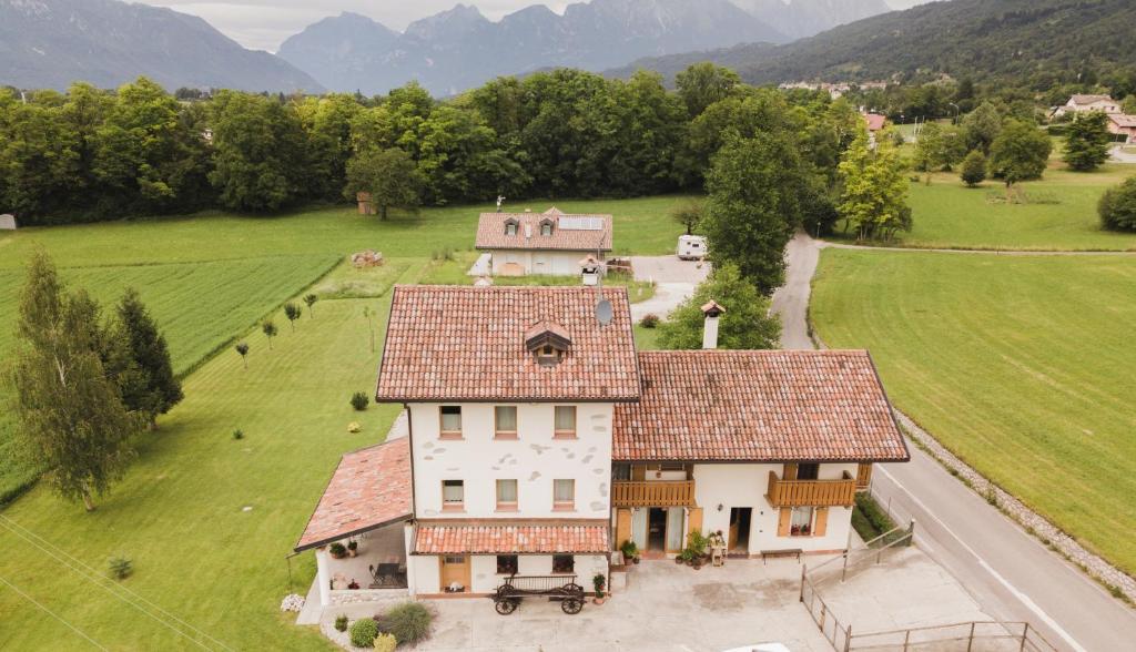 una vista aerea di una grande casa in un campo di La Tieda - locazione turistica Reolon a Belluno