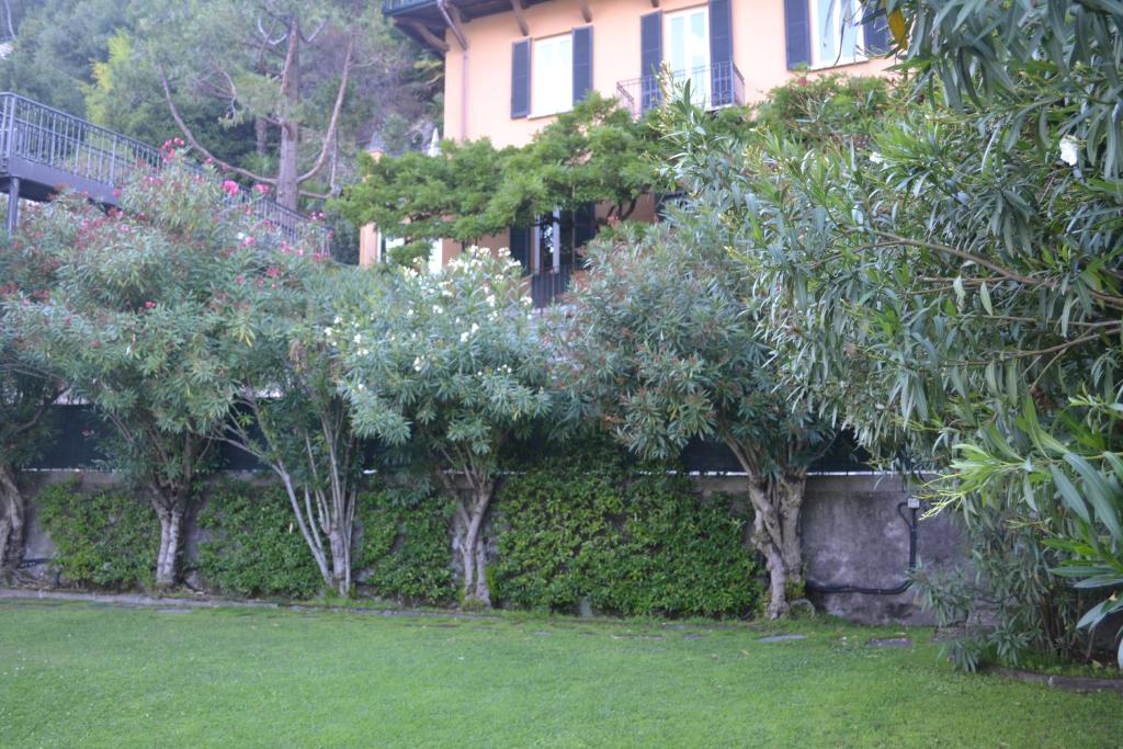 un giardino con alberi e cespugli di fronte a una casa di Villa Nina Relais Boutique B&B a Carate Urio