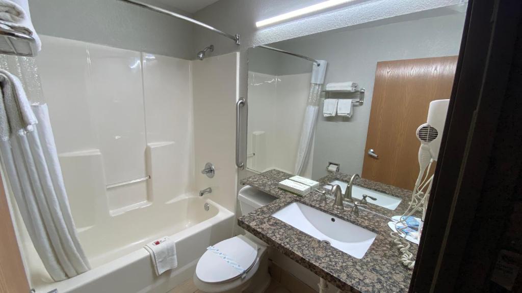 a bathroom with a sink and a tub and a toilet at Microtel Inn & Suites by Wyndham Ardmore in Ardmore