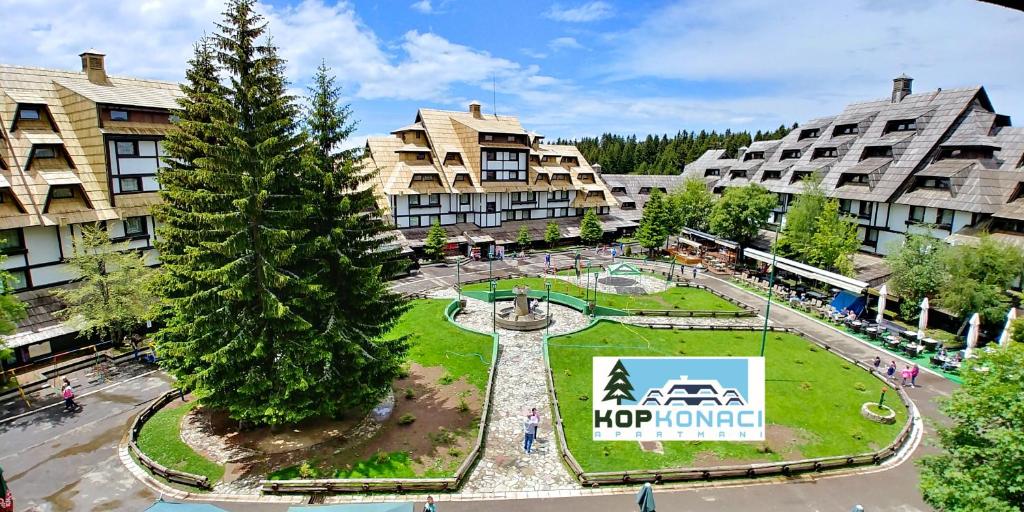 an aerial view of a courtyard at a resort at Apartments KOP Konaci in Kopaonik