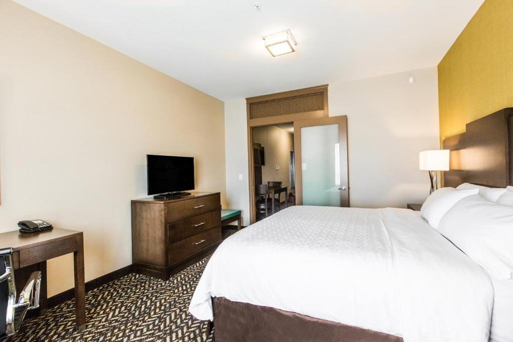 a hotel room with a bed and a television at Holiday Inn Express & Suites Spruce Grove - Stony Plain by IHG in Spruce Grove