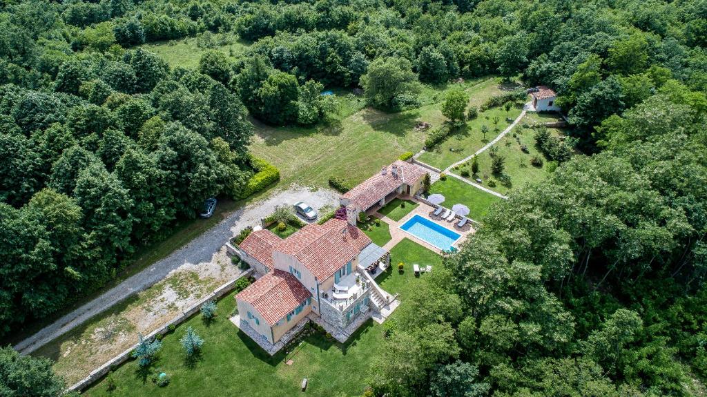 una vista aérea de una casa con piscina en Villa Lipa, en Krnica