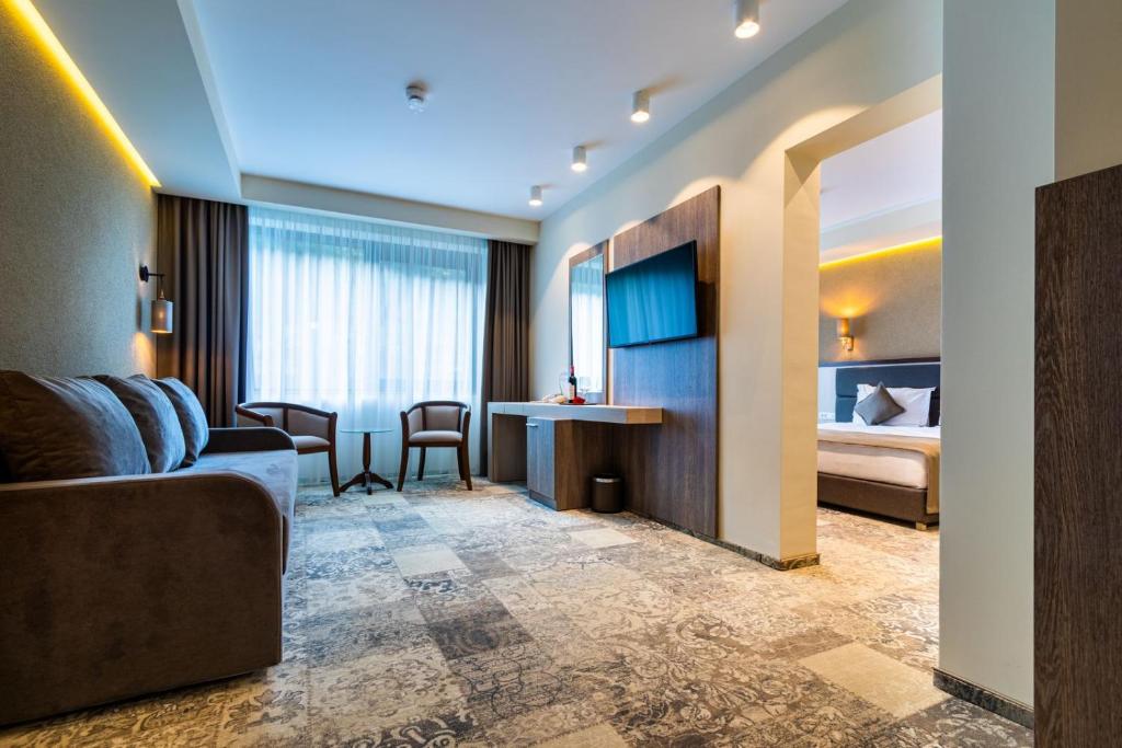 TV a/nebo společenská místnost v ubytování Hotel IZVOARE Caciulata