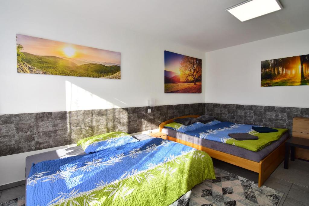 Łóżko lub łóżka w pokoju w obiekcie Apartman Nikola Trojanovice
