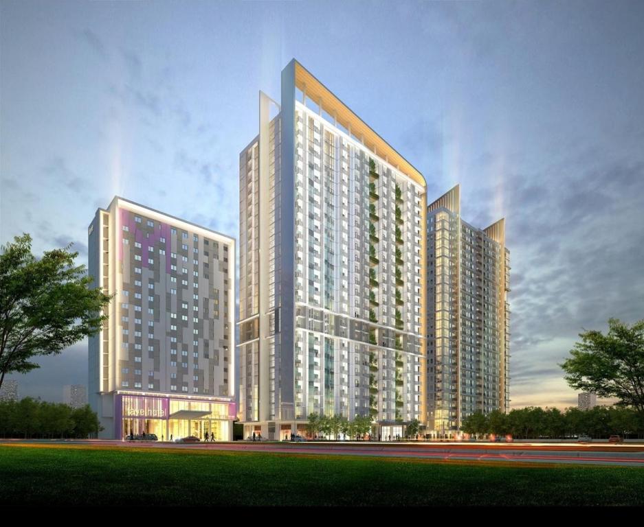 a rendering of three tall buildings in a city at Mahogany x Sagita Karawang in Badami