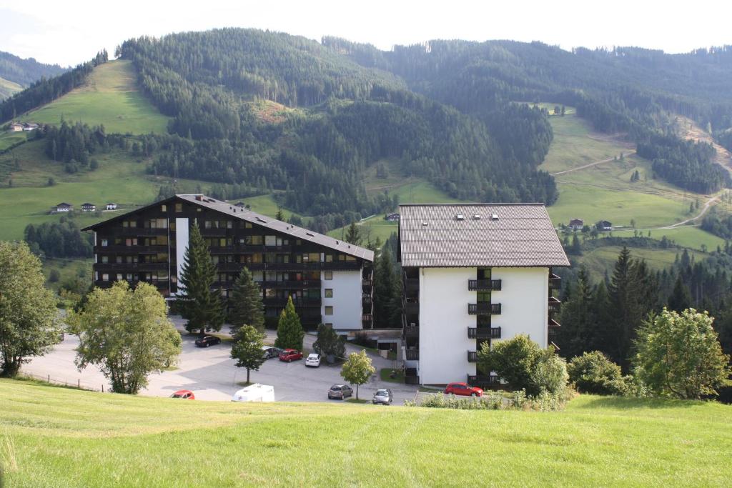 ein Gebäude inmitten eines grünen Hügels in der Unterkunft Mühlbach Alpendomizil II in Mühlbach am Hochkönig