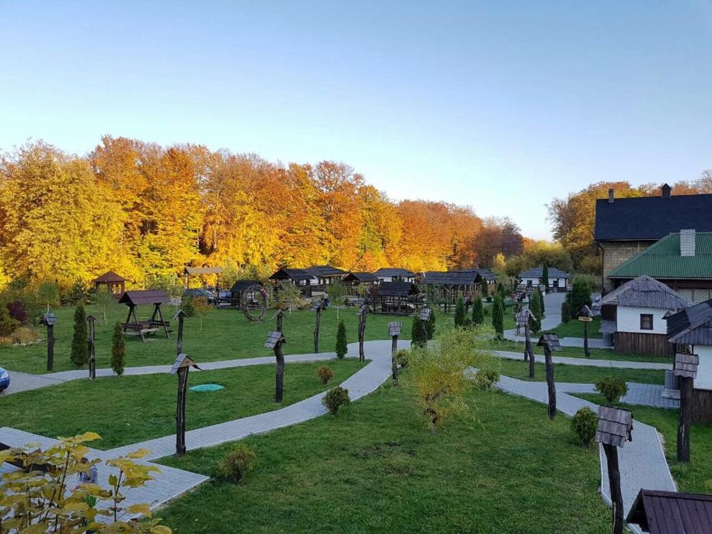 Ein Park mit einem Haufen Bäume im Hintergrund in der Unterkunft Orlyne Gnizdo in Czernowitz