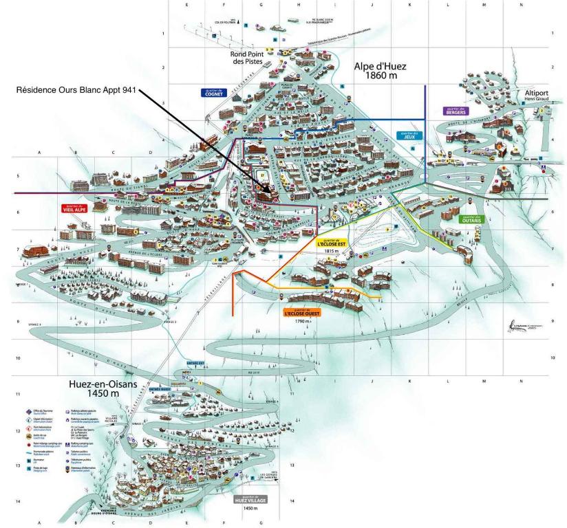 mapa honoluluoluluoluluoluluoluluoluluoluluoluluoluluoluluolulu w obiekcie Studio 941-Particulier-Résidence L'Ours Blanc-Alpe d'Huez-Centre Station w LʼAlpe-dʼHuez