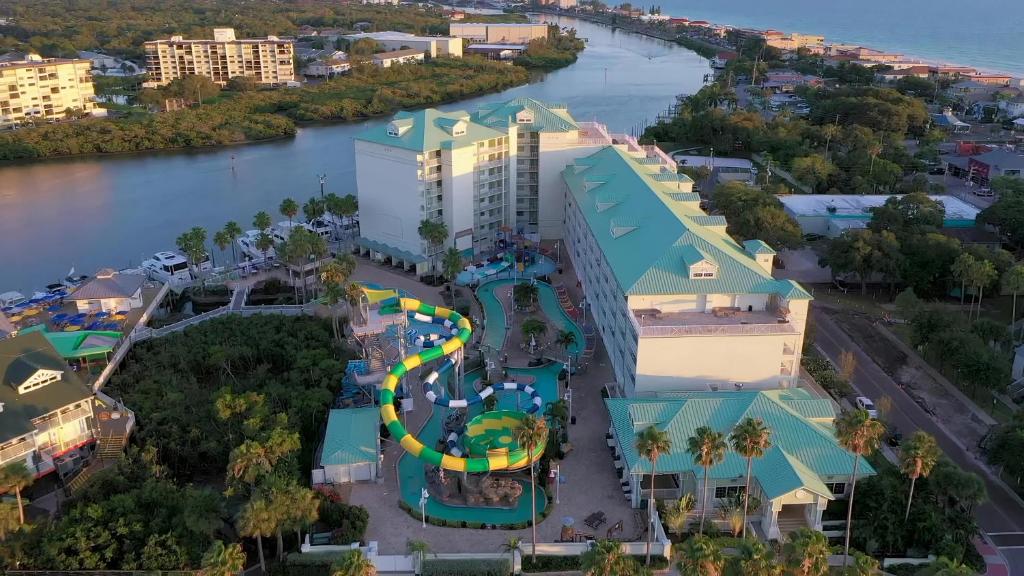 an overhead view of a water park with a roller coaster at New Hotel Collection Harbourside in Clearwater Beach