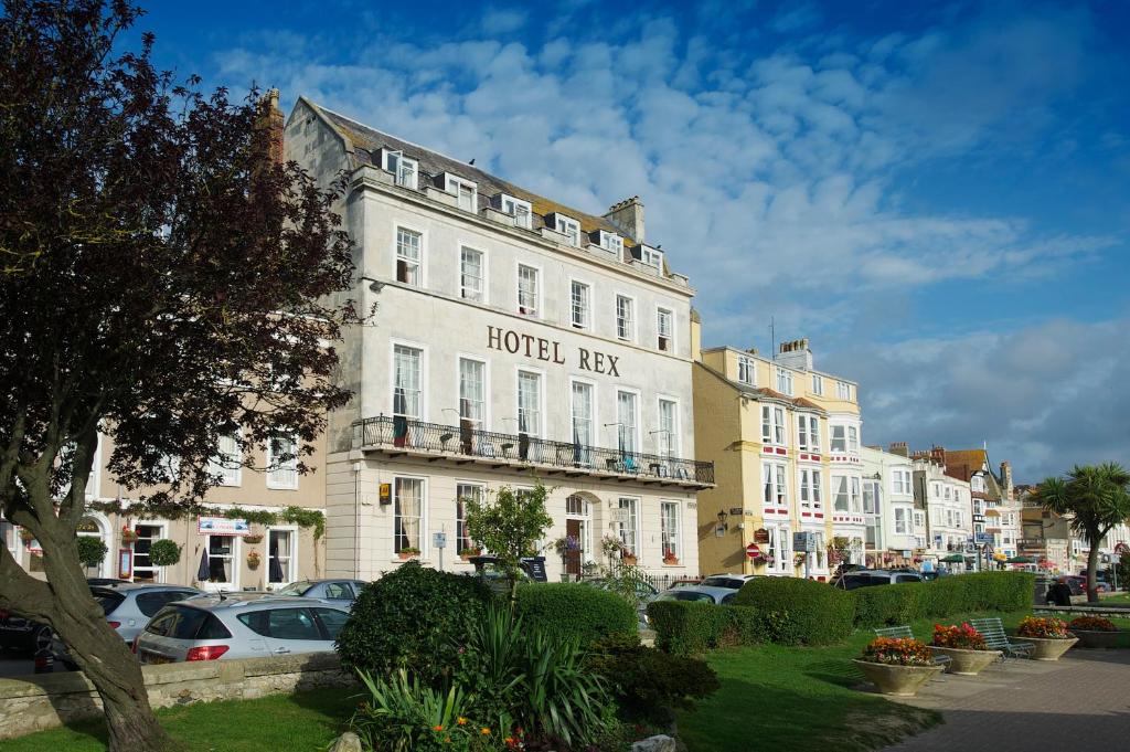 a hotel sign on the front of a building at Hotel Rex in Weymouth