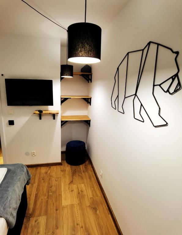 Televízia a/alebo spoločenská miestnosť v ubytovaní Apartament z Widokiem na Park