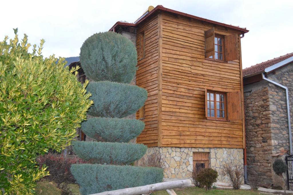 una casa con un árbol delante de ella en Villa Dihovo en Bitola