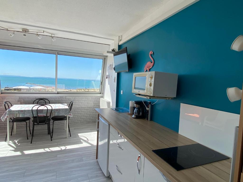 Kuchyň nebo kuchyňský kout v ubytování Studio front de mer avec vue mer panoramique !