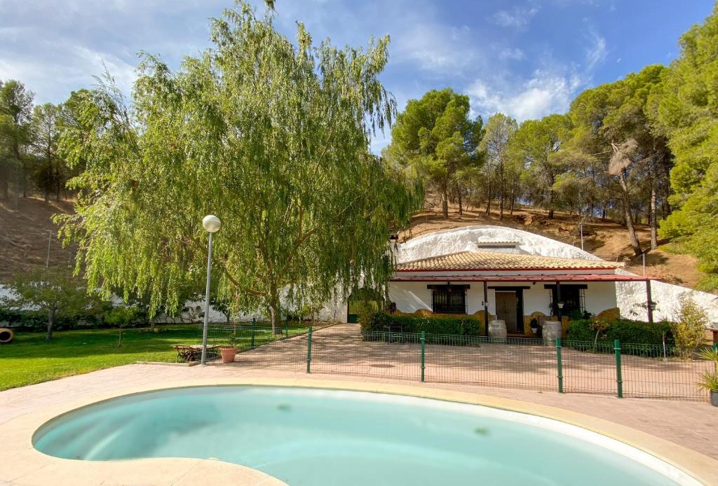 - une piscine en face d'une maison dans l'établissement CASA CUEVA PIENA, Alcudia de Guadix, à Alcudia de Guadix