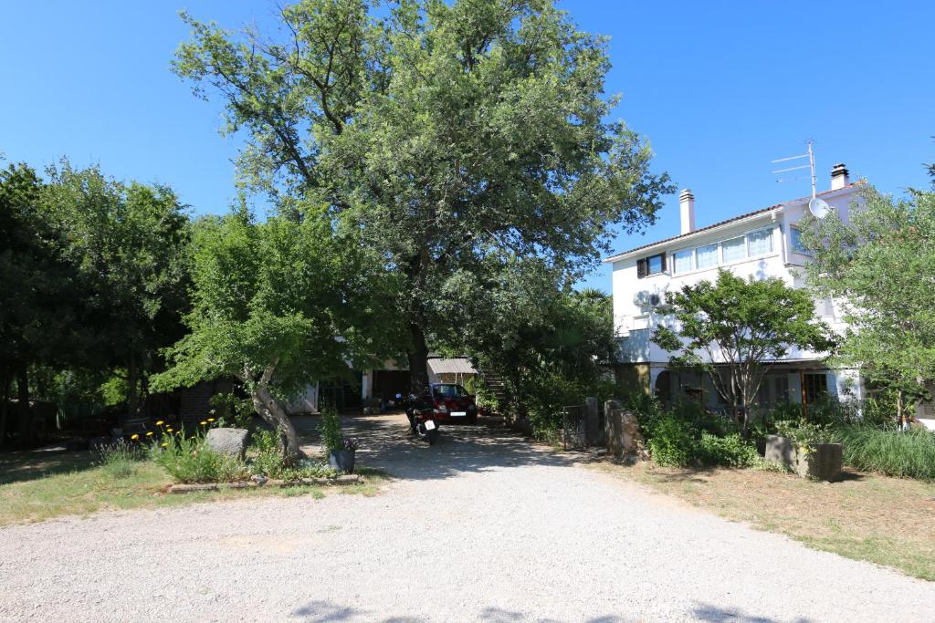 uma casa com uma árvore ao lado de uma estrada de terra em Apartment Petra em Šilo