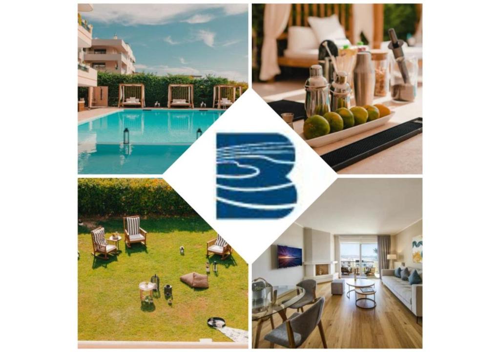 a collage of pictures of a house with a pool at Blue Note Resort & Club in Athens