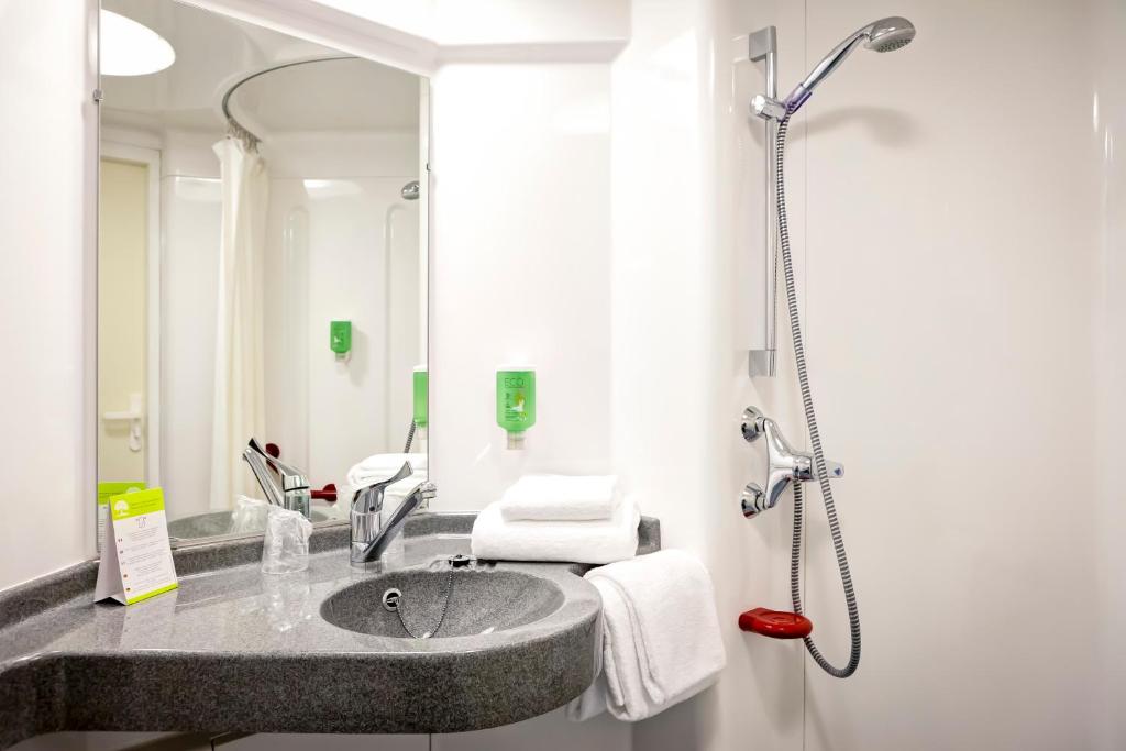 a bathroom with a sink and a shower at Domaine Lyon Saint Joseph in Sainte-Foy-lès-Lyon