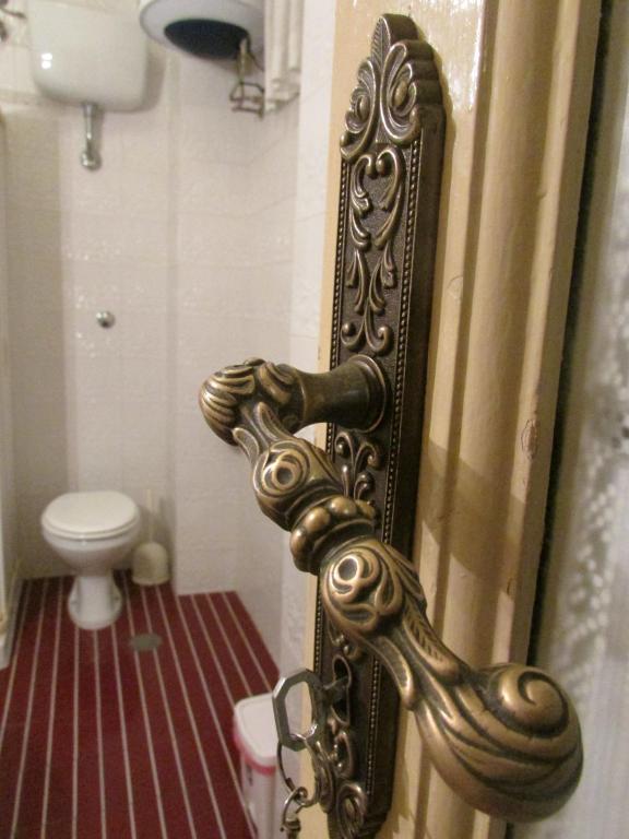 a door with a gold door handle in a bathroom at Guesthouse City Center in Bari