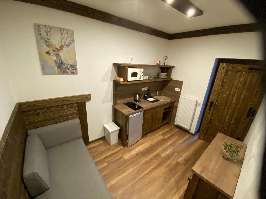 Kuchyň nebo kuchyňský kout v ubytování Apartmány Veternica v Bernarde