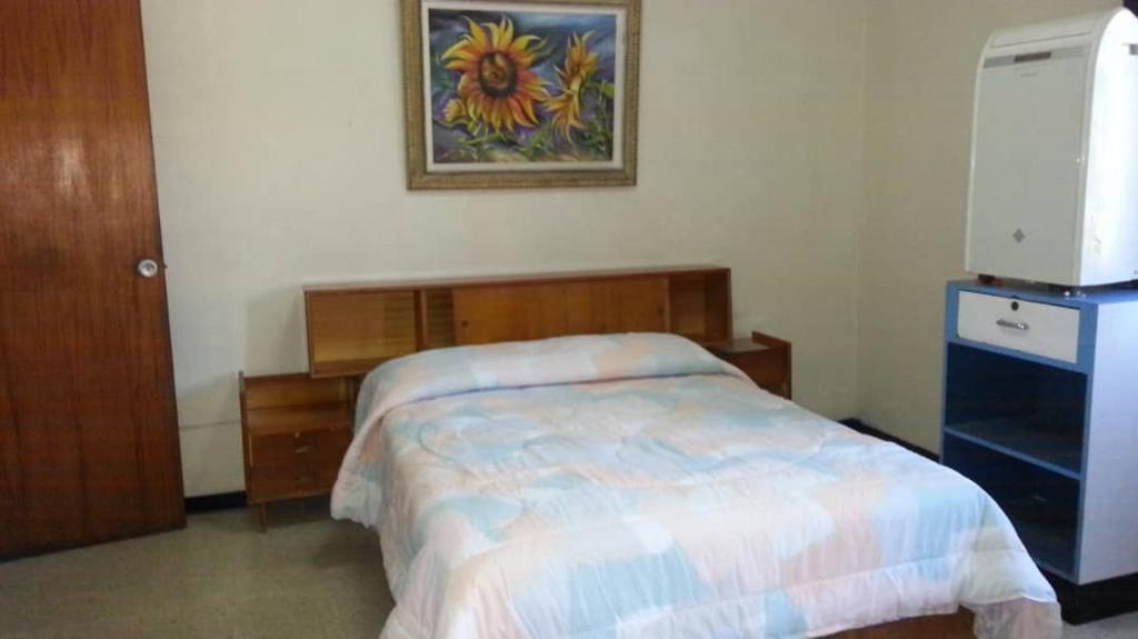 1 dormitorio con 1 cama y una pintura en la pared en Candida, en Caracas