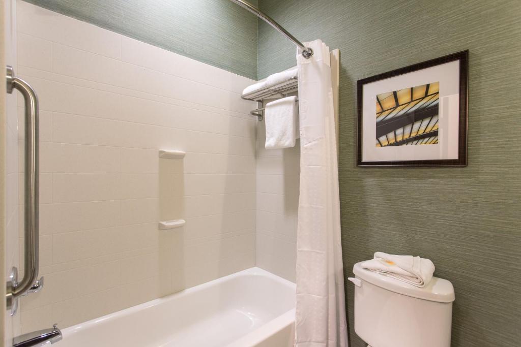 a bathroom with a white tub and a toilet at Holiday Inn Texarkana Arkansas Convention Center by IHG in Texarkana