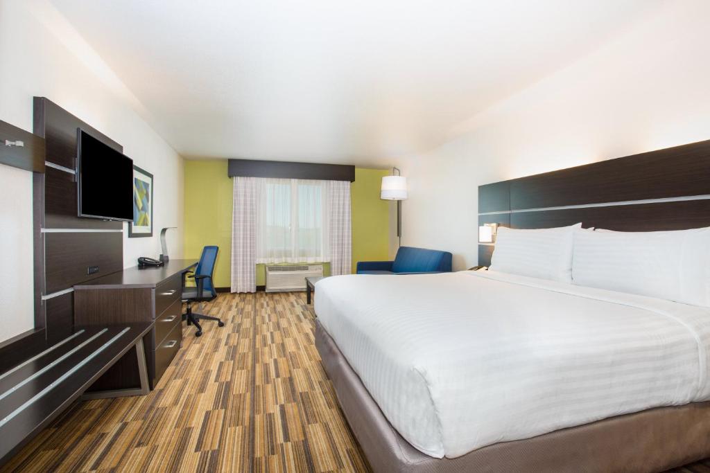 a hotel room with a large bed and a flat screen tv at Holiday Inn Express & Suites - Rapid City - Rushmore South by IHG in Rapid City