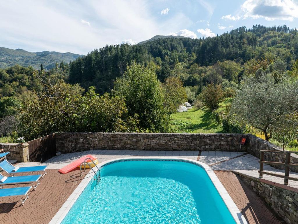 Casola in LunigianaにあるAncient Farmhouse with private heated hot tub and poolの山の景色を望むスイミングプール