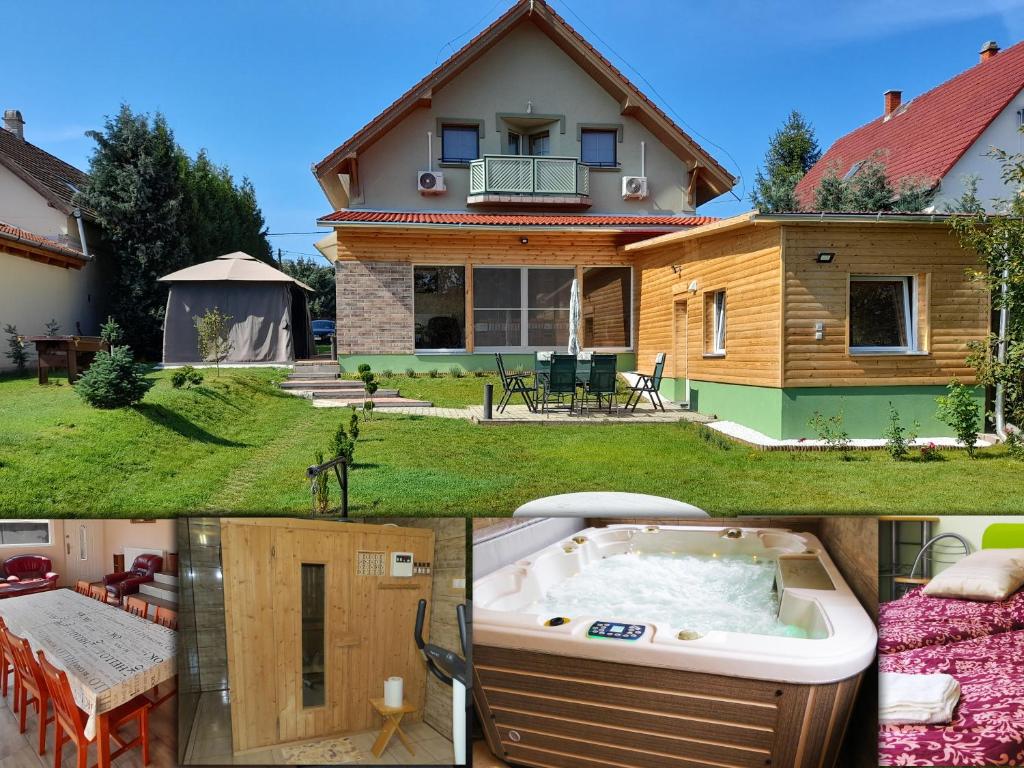 a house with a hot tub in the yard at Hőforrás Wellness Vendégház in Egerszalók