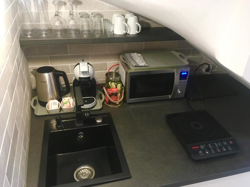 Kuchyň nebo kuchyňský kout v ubytování Boróka Apartman Belváros