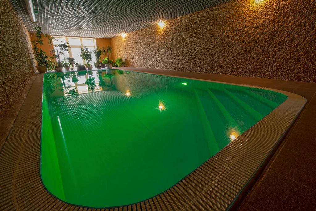 einem Pool mit grünem Wasser in einem Gebäude in der Unterkunft SPA&Hotel MŪSA PARADISE in Bauska