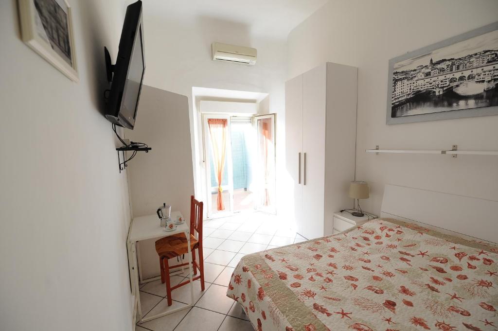 1 dormitorio con 1 cama y TV en la pared en B&B Porta San Frediano, en Florencia