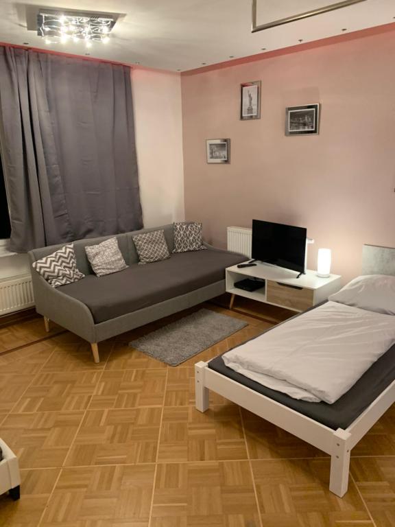 TV a/nebo společenská místnost v ubytování AschaffApartment 4 Schlafzimmer bis 10 Personen bei Aschaffenburg