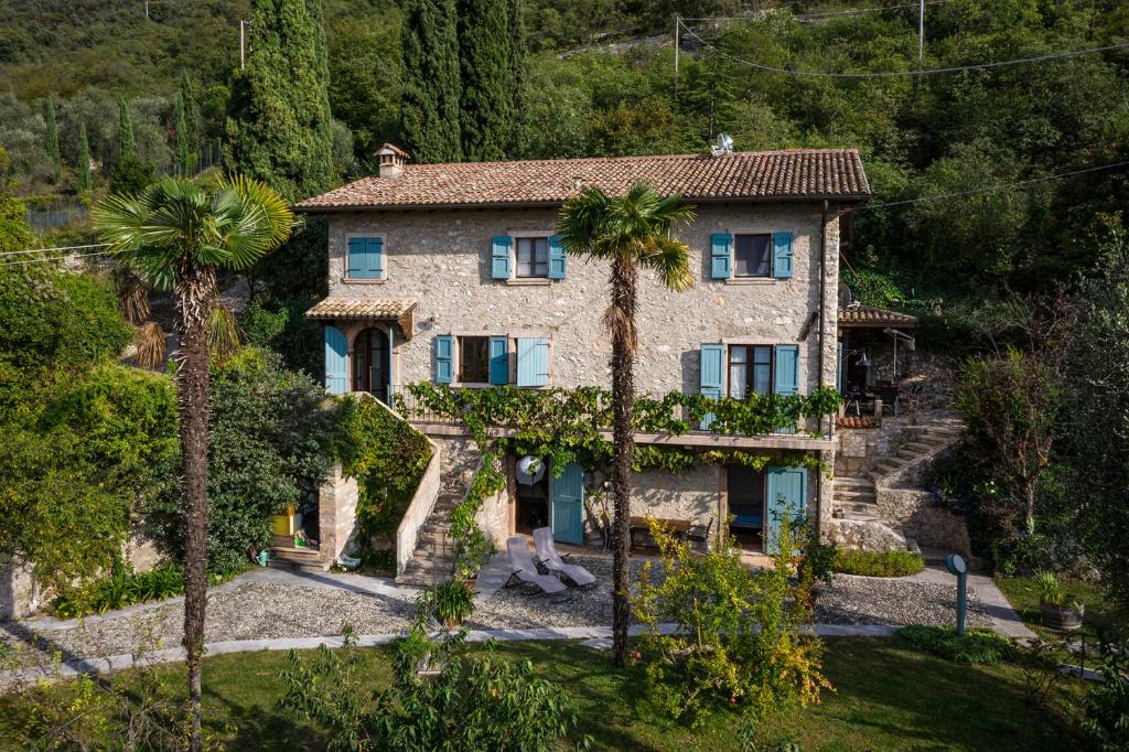 een huis met palmbomen ervoor bij Giacomazzi House BRI in Malcesine