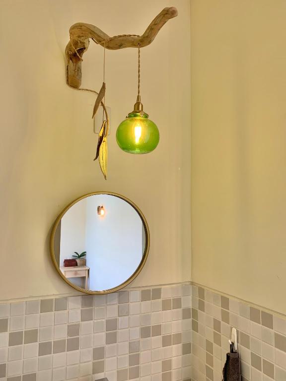 a bathroom with a mirror and a light at W24墾丁民宿墾丁大街一館bnb in Kenting