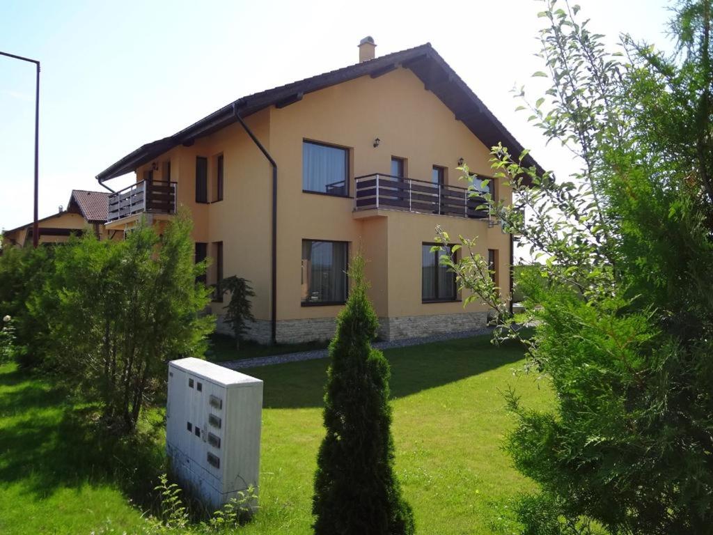 una casa con un patio verde con un edificio en Casa Tita, en Sînpetru