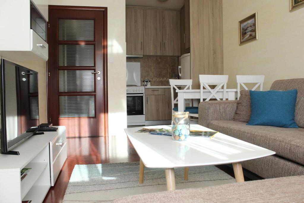 un soggiorno con divano e tavolo di Sweet Apartments a Žabljak