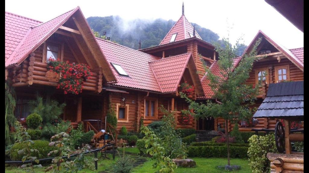a log house with a garden in front of it at Апартаменти Перлина Закарпаття in Shaian