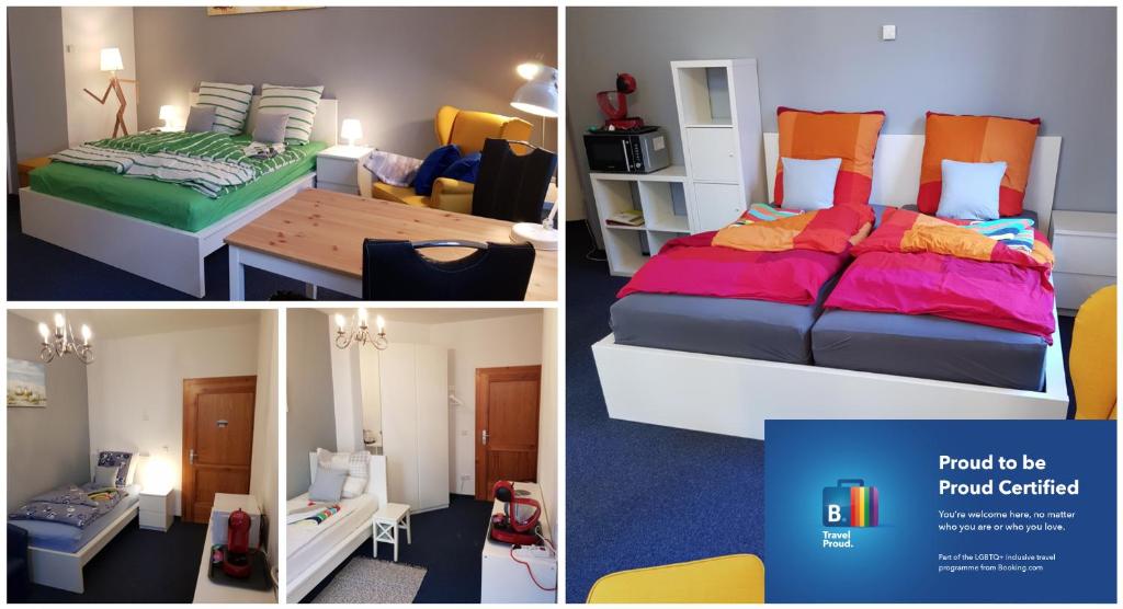 a collage of four pictures of a bedroom at Apartments Blumenthal in Nuremberg