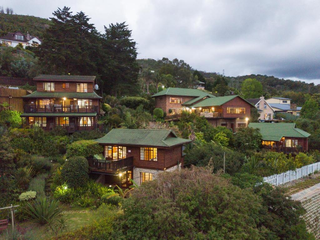 un groupe de maisons sur une colline plantée d'arbres dans l'établissement Big Tree House Lodge, à Knysna